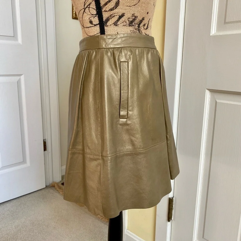 DKNYC NEW Bronze Gold Metallic Leather Skirt Women’s Size 4 NWT